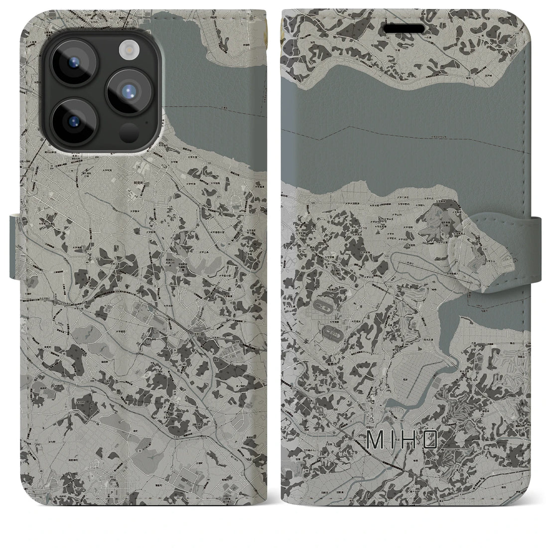 【美浦】地図柄iPhoneケース（手帳両面タイプ・モノトーン）iPhone 15 Pro Max 用