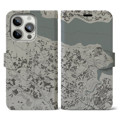 【美浦（茨城県）】地図柄iPhoneケース（手帳タイプ）モノトーン・iPhone 15 Pro 用