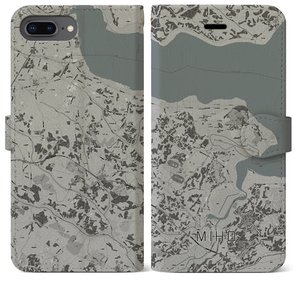 【美浦（茨城県）】地図柄iPhoneケース（手帳タイプ）モノトーン・iPhone 8Plus /7Plus / 6sPlus / 6Plus 用