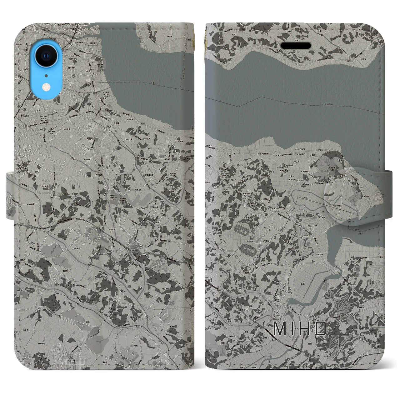 【美浦】地図柄iPhoneケース（手帳両面タイプ・モノトーン）iPhone XR 用