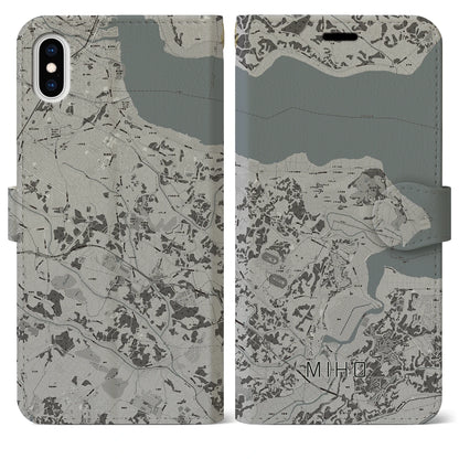 【美浦（茨城県）】地図柄iPhoneケース（手帳タイプ）モノトーン・iPhone XS Max 用