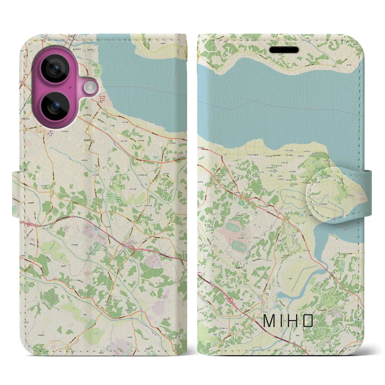 【美浦（茨城県）】地図柄iPhoneケース（手帳タイプ）ナチュラル・iPhone 16 Pro 用