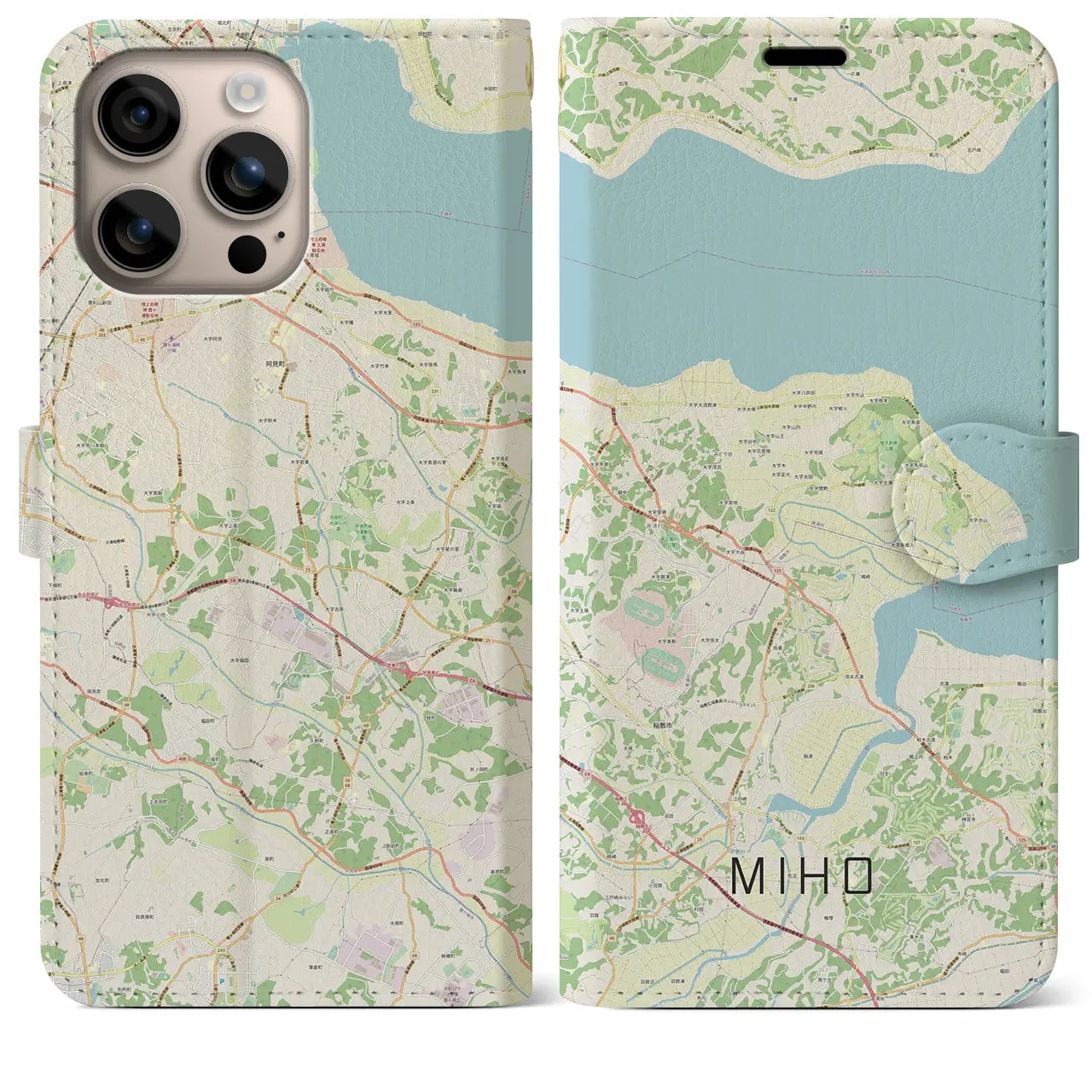 【美浦（茨城県）】地図柄iPhoneケース（手帳タイプ）ナチュラル・iPhone 16 Plus 用