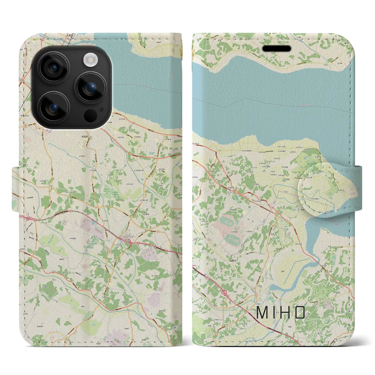 【美浦（茨城県）】地図柄iPhoneケース（手帳タイプ）ナチュラル・iPhone 16 用