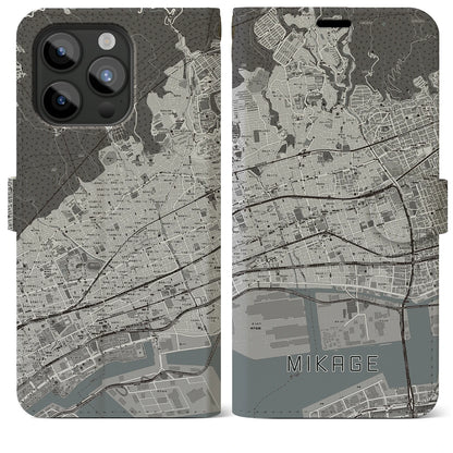 【御影】地図柄iPhoneケース（手帳両面タイプ・モノトーン）iPhone 15 Pro Max 用