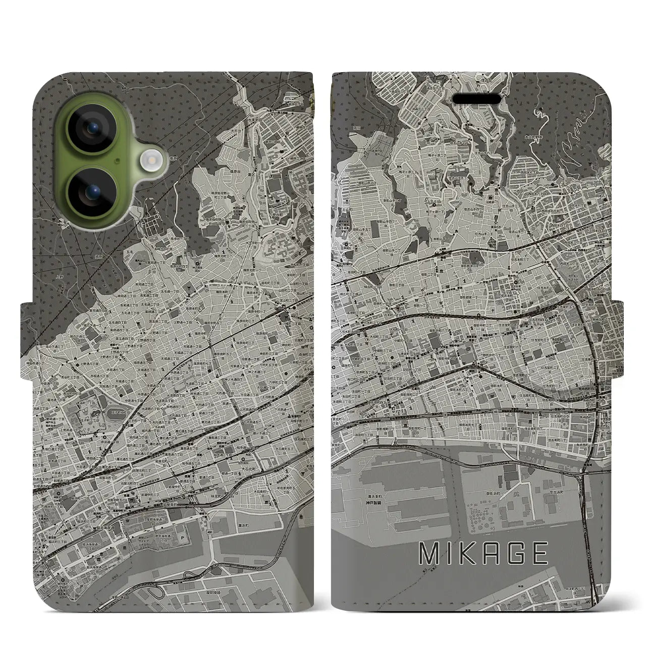 【御影（兵庫県）】地図柄iPhoneケース（手帳タイプ）