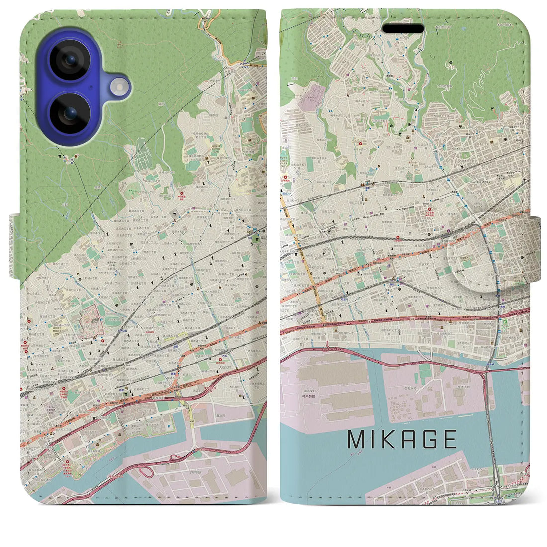 【御影（兵庫県）】地図柄iPhoneケース（手帳タイプ）ナチュラル・iPhone 16 Pro Max 用