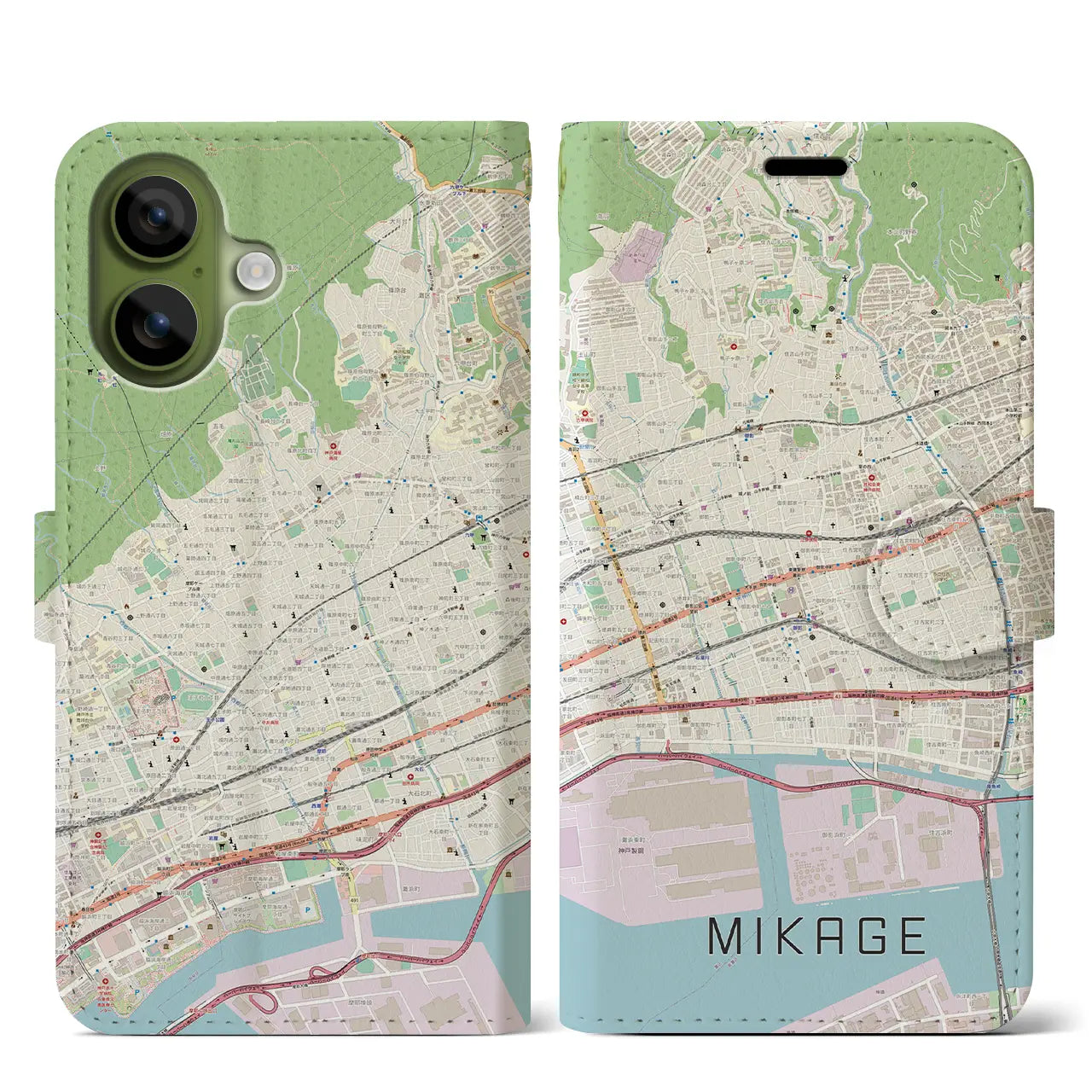 【御影（兵庫県）】地図柄iPhoneケース（手帳タイプ）