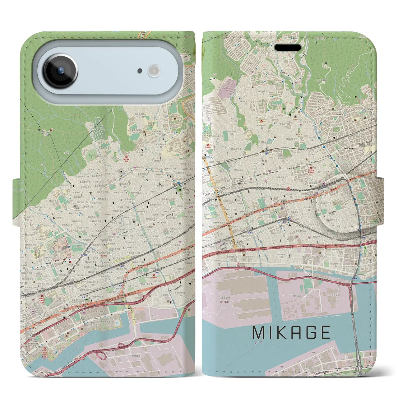 【御影（兵庫県）】地図柄iPhoneケース（手帳タイプ）
