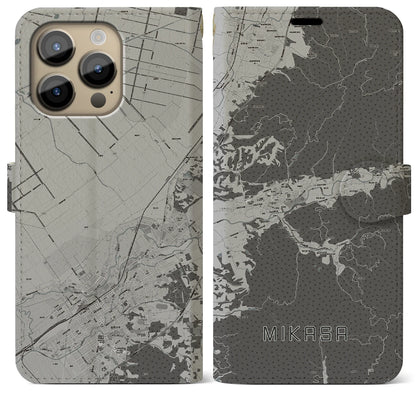 【三笠】地図柄iPhoneケース（手帳両面タイプ・モノトーン）iPhone 14 Pro Max 用