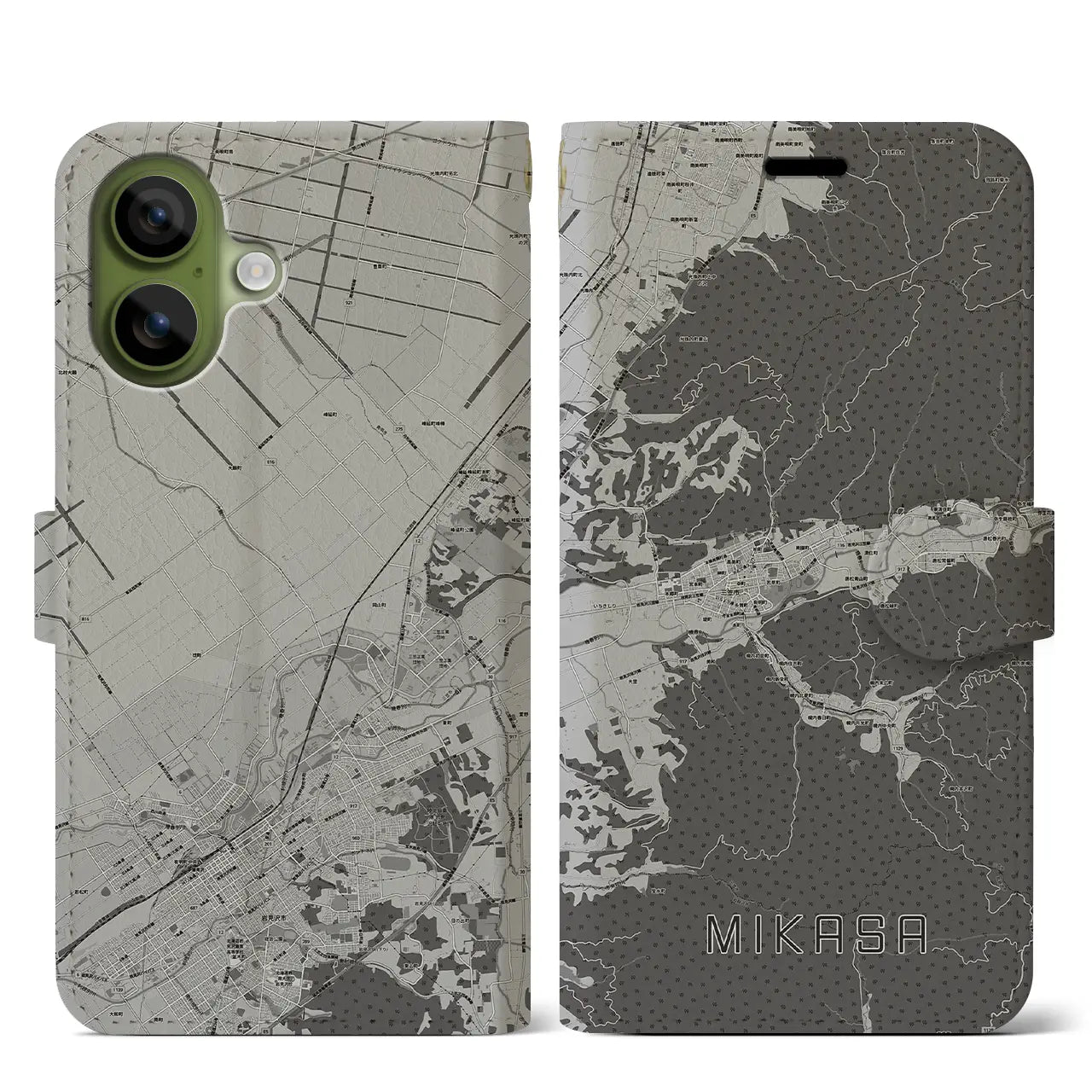 【三笠（北海道）】地図柄iPhoneケース（手帳タイプ）