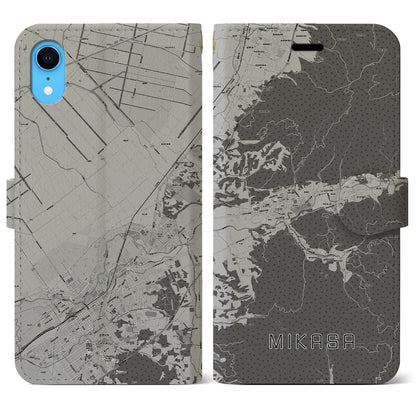 【三笠】地図柄iPhoneケース（手帳両面タイプ・モノトーン）iPhone XR 用