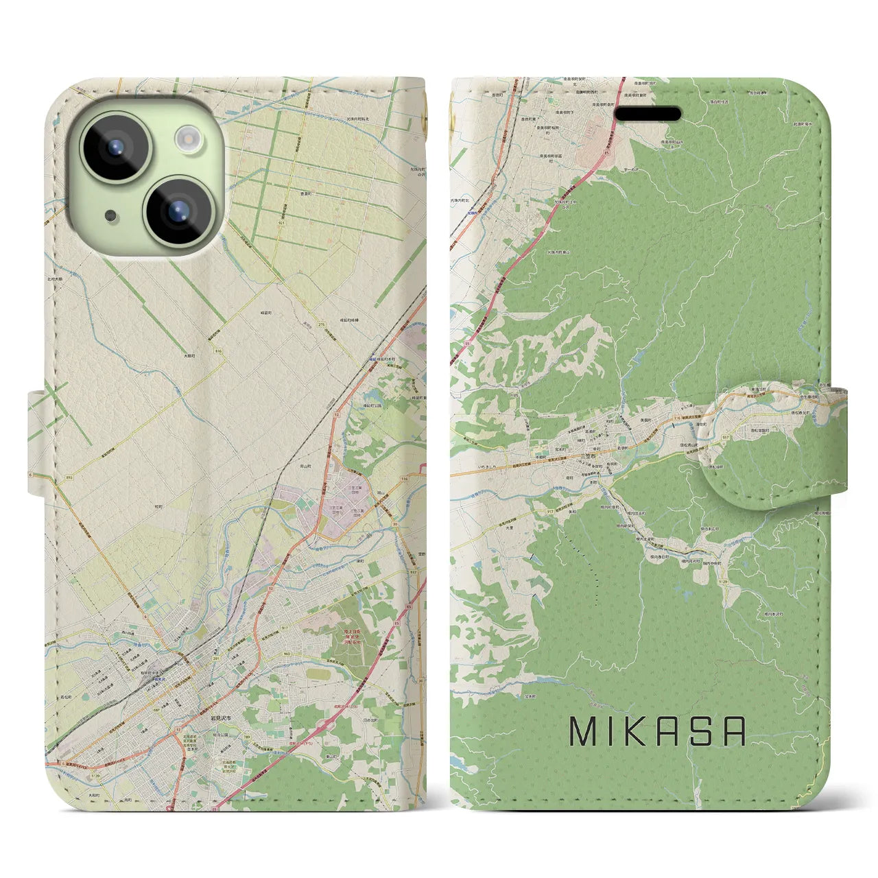 【三笠（北海道）】地図柄iPhoneケース（手帳タイプ）