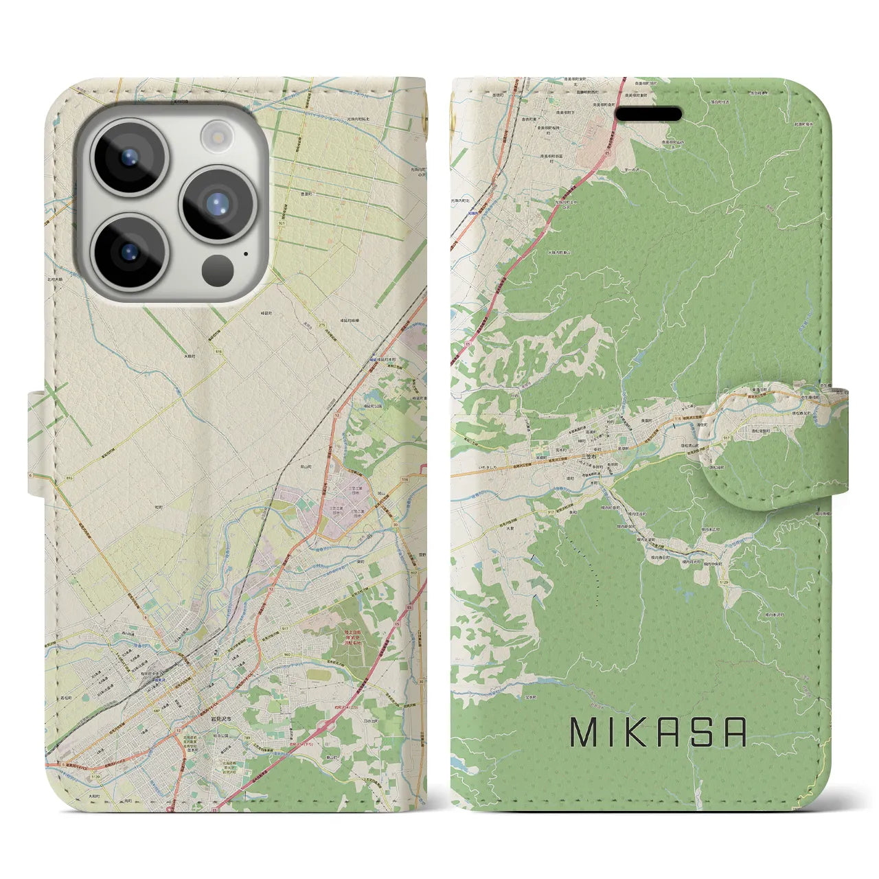 【三笠（北海道）】地図柄iPhoneケース（手帳タイプ）