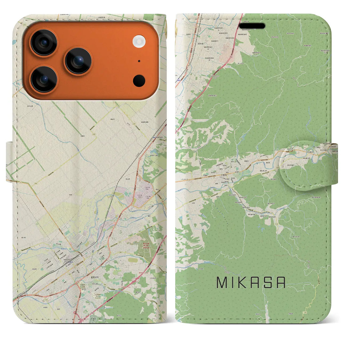 【三笠(北海道)】地図柄iPhoneケース(手帳タイプ)モノトーン・iPhone 17 Pro Max 用