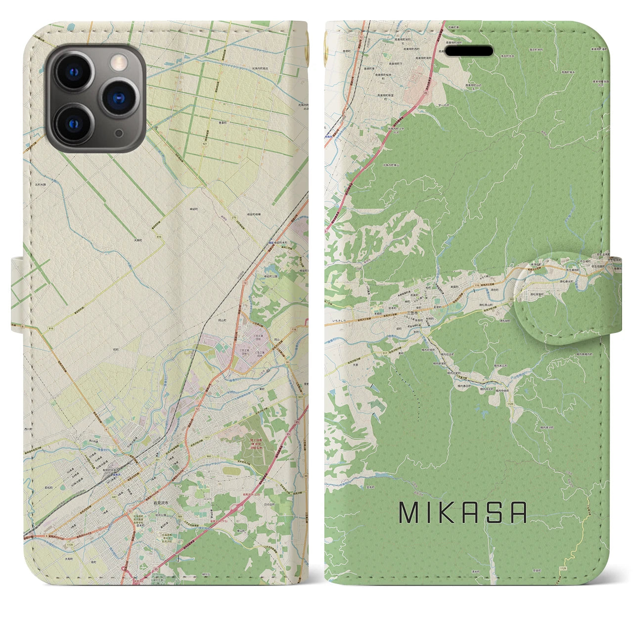 【三笠（北海道）】地図柄iPhoneケース（手帳タイプ）