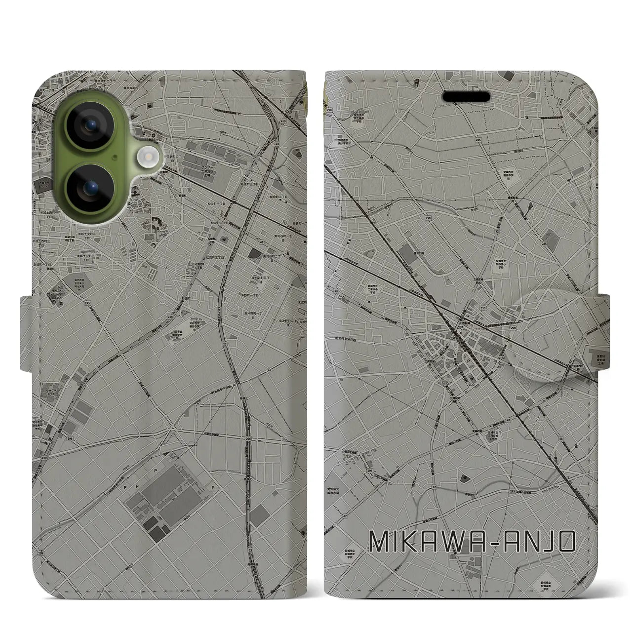 【三河安城（愛知県）】地図柄iPhoneケース（手帳タイプ）