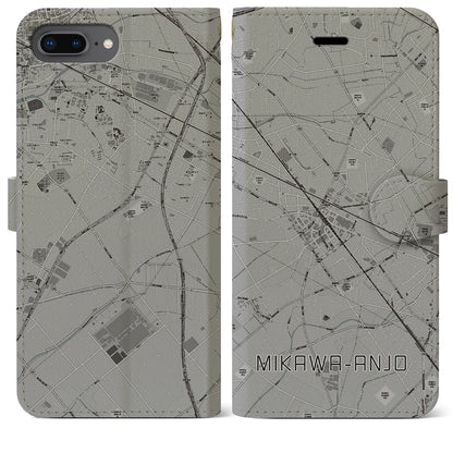 【三河安城（愛知県）】地図柄iPhoneケース（手帳タイプ）モノトーン・iPhone 8Plus /7Plus / 6sPlus / 6Plus 用