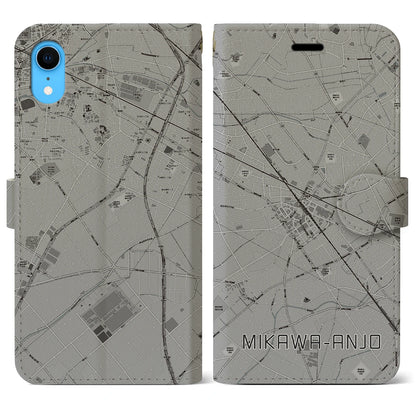 【三河安城（愛知県）】地図柄iPhoneケース（手帳タイプ）モノトーン・iPhone XR 用