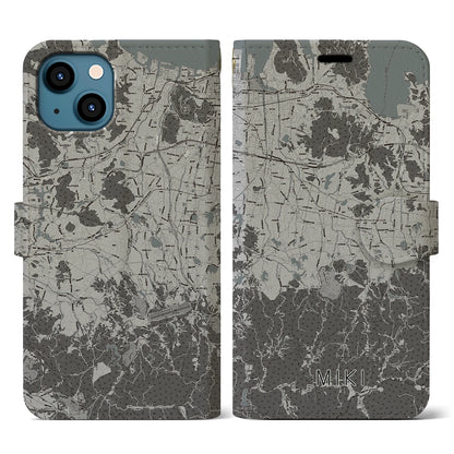 【三木（香川県）】地図柄iPhoneケース（手帳タイプ）モノトーン・iPhone 13 用