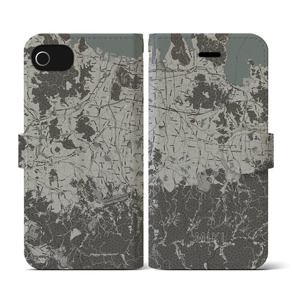 【三木（香川県）】地図柄iPhoneケース（手帳タイプ）モノトーン・iPhone SE（第3 / 第2世代） / 8 / 7 / 6s / 6 用