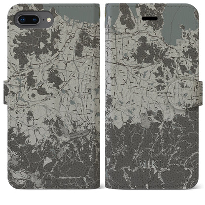 【三木（香川県）】地図柄iPhoneケース（手帳タイプ）モノトーン・iPhone 8Plus /7Plus / 6sPlus / 6Plus 用