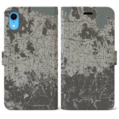 【三木（香川県）】地図柄iPhoneケース（手帳タイプ）モノトーン・iPhone XR 用