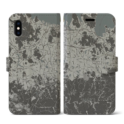 【三木（香川県）】地図柄iPhoneケース（手帳タイプ）モノトーン・iPhone XS / X 用