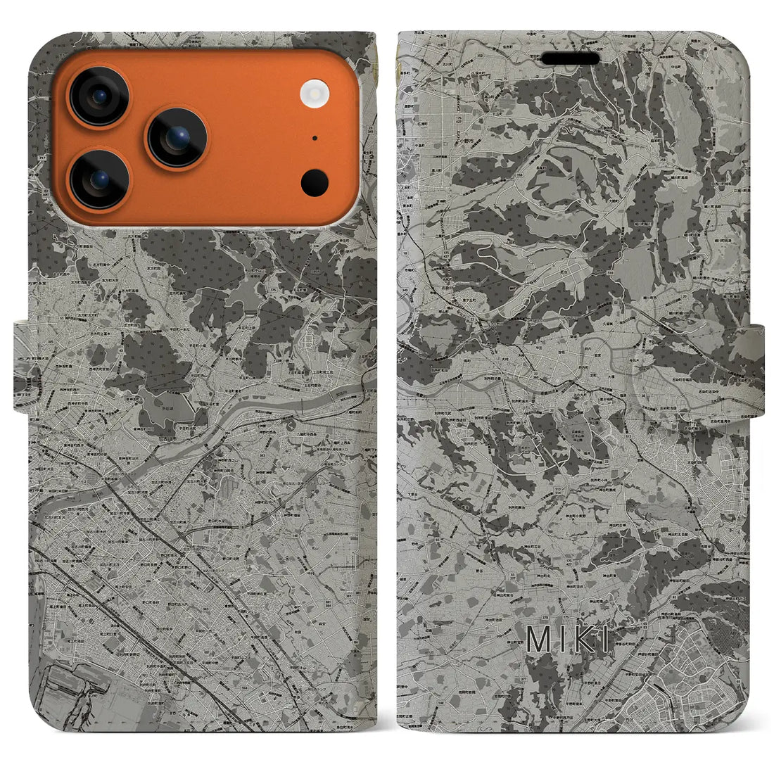 【三木（兵庫県）】地図柄iPhoneケース（手帳タイプ）