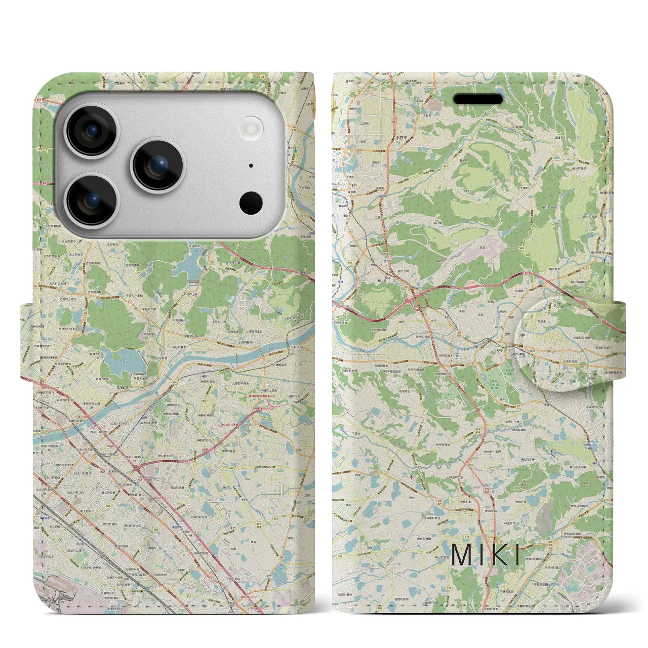 【三木（兵庫県）】地図柄iPhoneケース（手帳タイプ）