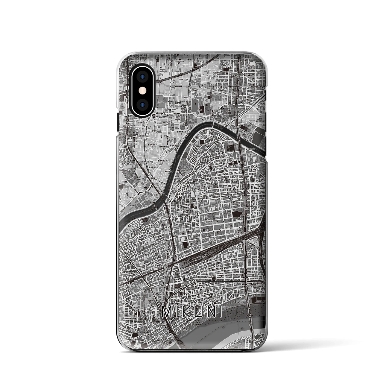 【三国（大阪府）】地図柄iPhoneケース（クリアタイプ）モノトーン・iPhone XS / X 用