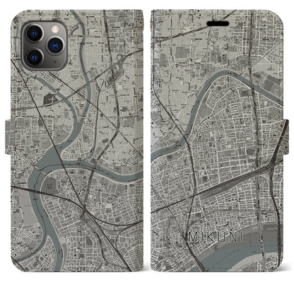 【三国（大阪府）】地図柄iPhoneケース（手帳タイプ）モノトーン・iPhone 11 Pro Max 用