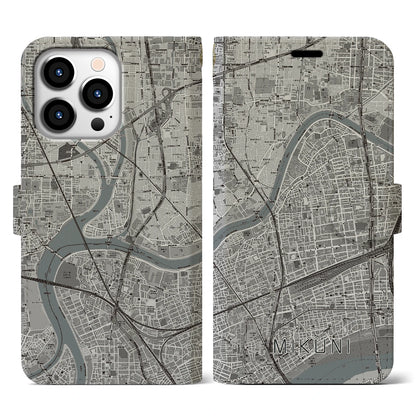 【三国（大阪府）】地図柄iPhoneケース（手帳タイプ）モノトーン・iPhone 13 Pro 用