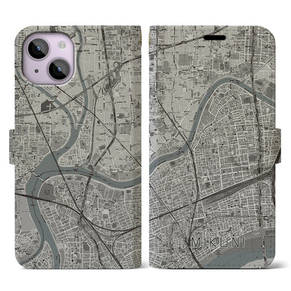 【三国（大阪府）】地図柄iPhoneケース（手帳タイプ）モノトーン・iPhone 14 用