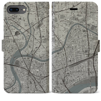 【三国（大阪府）】地図柄iPhoneケース（手帳タイプ）モノトーン・iPhone 8Plus /7Plus / 6sPlus / 6Plus 用