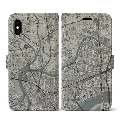 【三国（大阪府）】地図柄iPhoneケース（手帳タイプ）モノトーン・iPhone XS / X 用