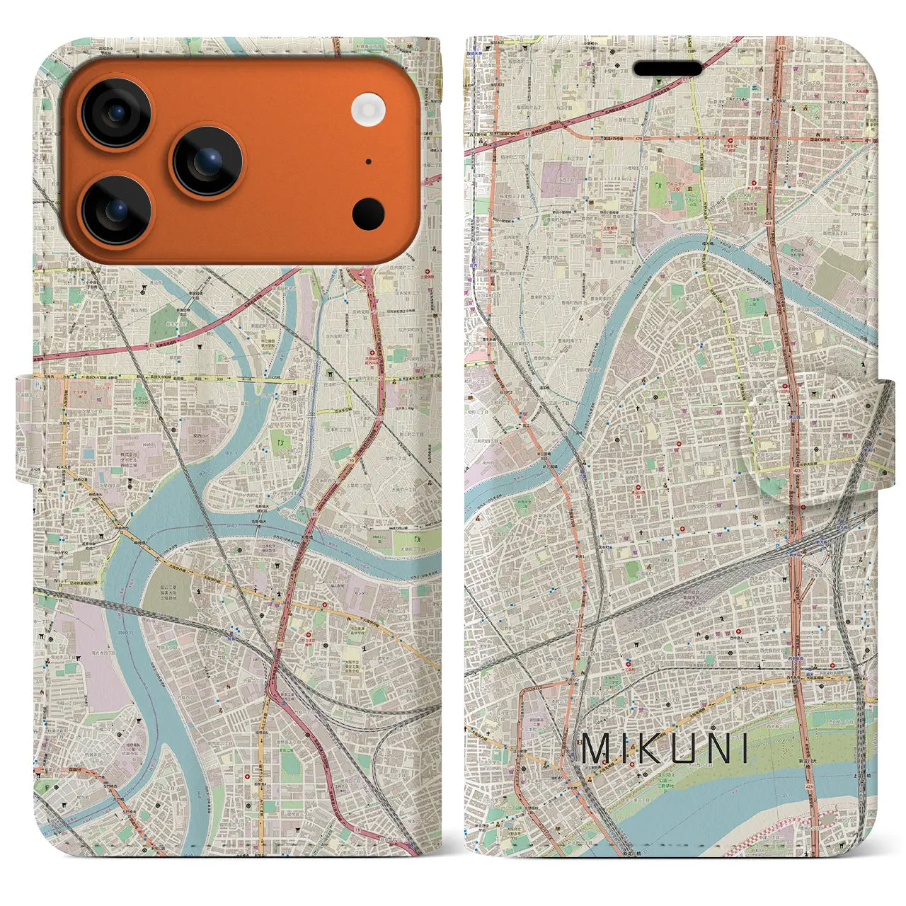 【三国（大阪府）】地図柄iPhoneケース（手帳タイプ）