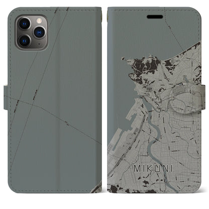 【三国（福井県）】地図柄iPhoneケース（手帳タイプ）モノトーン・iPhone 11 Pro Max 用