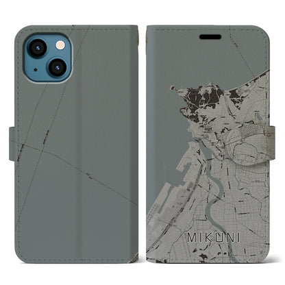 【三国（福井県）】地図柄iPhoneケース（手帳タイプ）モノトーン・iPhone 13 用