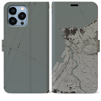 【三国（福井県）】地図柄iPhoneケース（手帳タイプ）モノトーン・iPhone 13 Pro Max 用