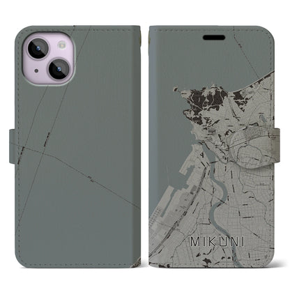 【三国（福井県）】地図柄iPhoneケース（手帳タイプ）モノトーン・iPhone 14 用