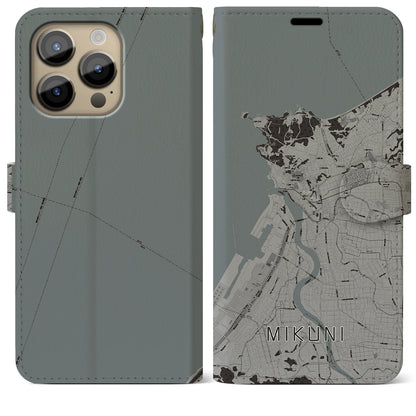 【三国（福井県）】地図柄iPhoneケース（手帳タイプ）モノトーン・iPhone 14 Pro Max 用