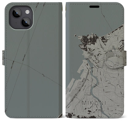 【三国（福井県）】地図柄iPhoneケース（手帳タイプ）モノトーン・iPhone 14 Plus 用