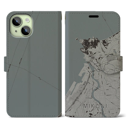 【三国（福井県）】地図柄iPhoneケース（手帳タイプ）モノトーン・iPhone 15 用