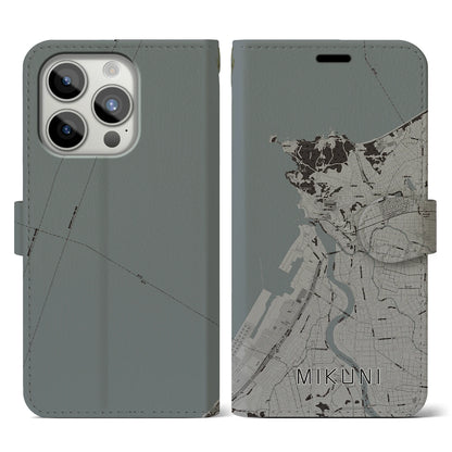 【三国（福井県）】地図柄iPhoneケース（手帳タイプ）モノトーン・iPhone 15 Pro 用