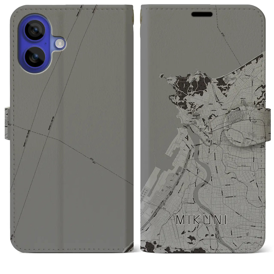 【三国(福井県)】地図柄iPhoneケース(手帳タイプ)モノトーン・iPhone 16 Pro Max 用