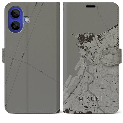 【三国（福井県）】地図柄iPhoneケース（手帳タイプ）モノトーン・iPhone 16 Pro Max 用