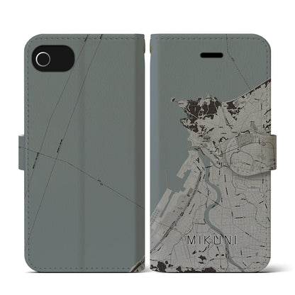 【三国（福井県）】地図柄iPhoneケース（手帳タイプ）モノトーン・iPhone SE（第3 / 第2世代） / 8 / 7 / 6s / 6 用