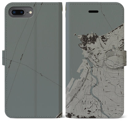 【三国（福井県）】地図柄iPhoneケース（手帳タイプ）モノトーン・iPhone 8Plus /7Plus / 6sPlus / 6Plus 用