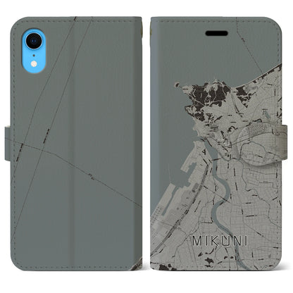 【三国（福井県）】地図柄iPhoneケース（手帳タイプ）モノトーン・iPhone XR 用